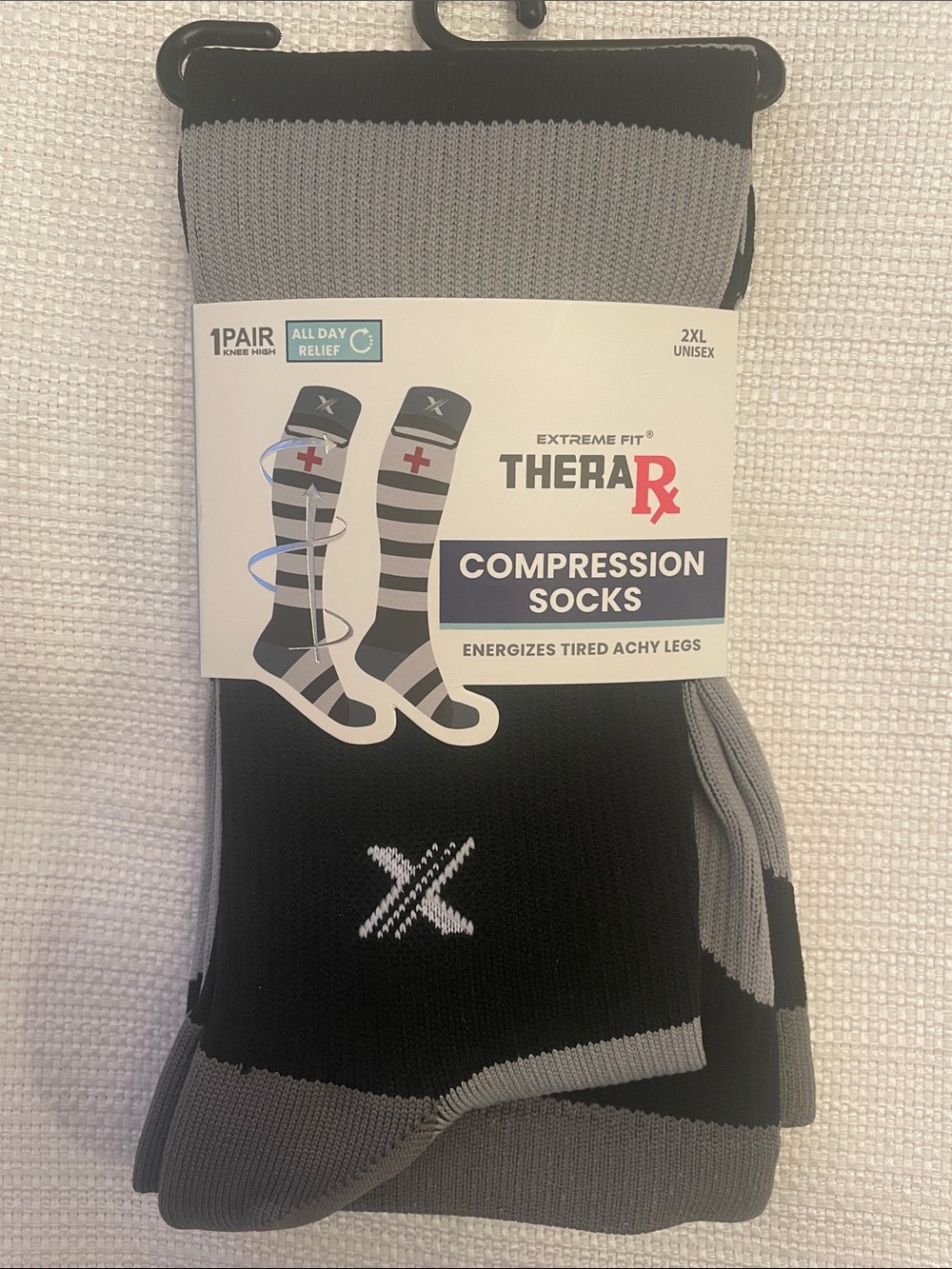 Striped Red Cross Compression Socks size 2XL unisex wide calf 15-20mmHg NEW